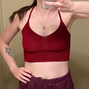 Knit Crop Top Dark Red